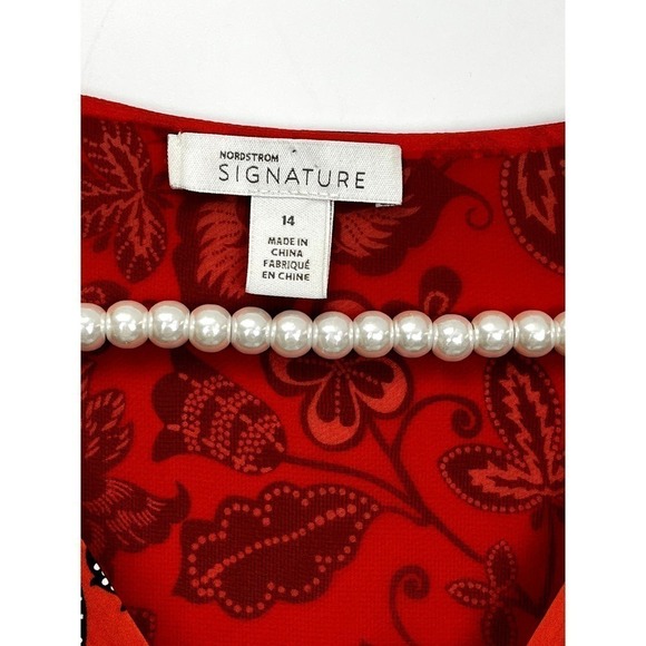 Nordstrom Signature 100% Silk Orange Floral Tiered Dress SZ 14 - Picture 5 of 7